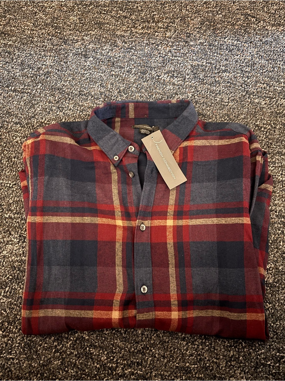 French Connection Men's Plaid Button-Down Shirt in Red, Navy